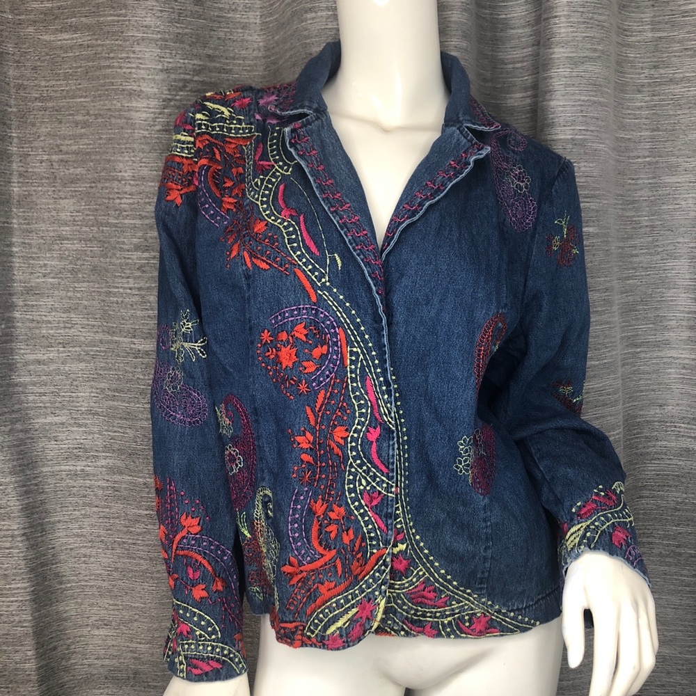 Coldwater Creek embroidered jean jacket large